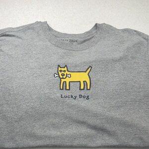 Life Is Good Heather Gray Dog Tee with Yellow Graphic